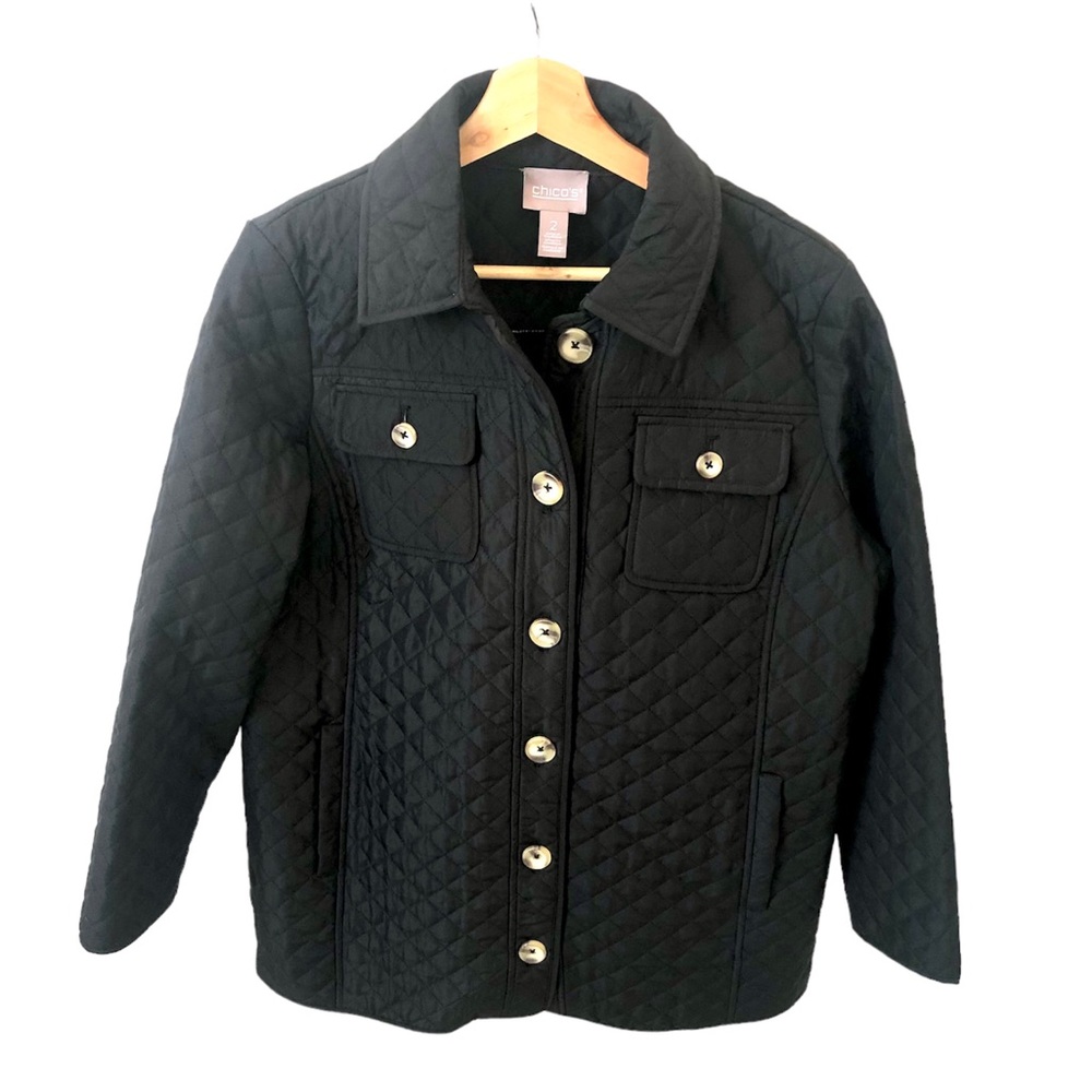 CHICO’S Quilted Dark Brown Button Front Coat Jacket Chico’s Large